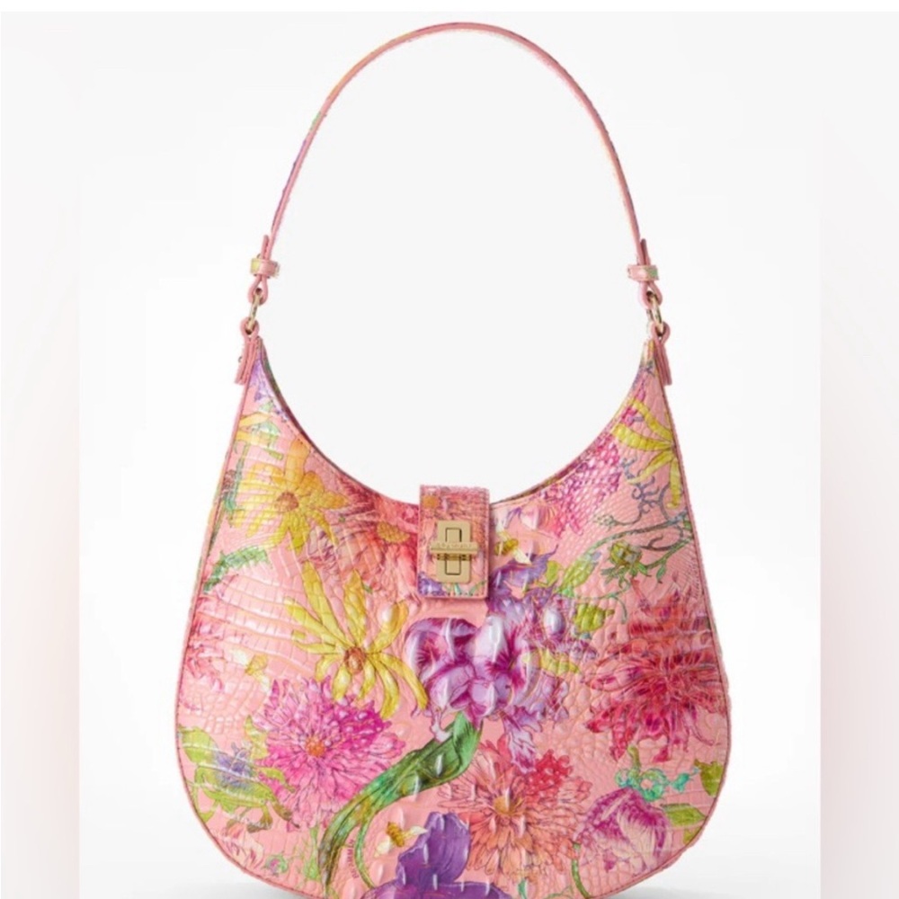 Brahmin Fallon Perennial Vibrant Pink and Purple Floral Shoulder Bag - Picture 3 of 9